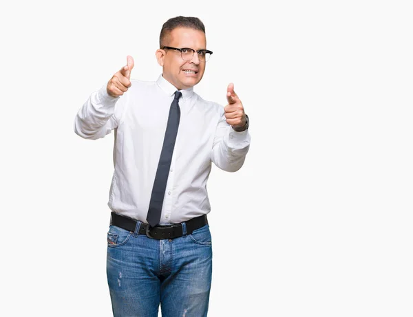 Middle Age Bussines Arab Man Wearing Glasses Isolated Background Pointing — Stock Photo, Image