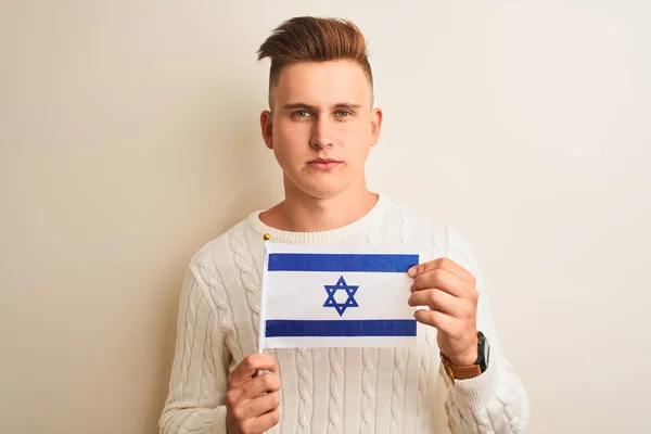 Jeune Homme Beau Tenant Israël Drapeau Israélien Sur Fond Blanc — Photo