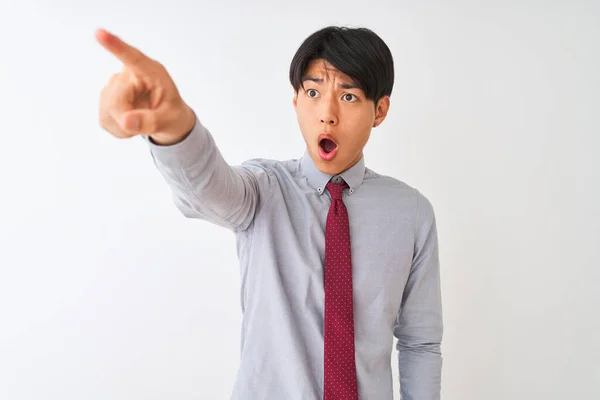 Chinese Businessman Wearing Elegant Tie Standing Isolated White Background Pointing — ストック写真