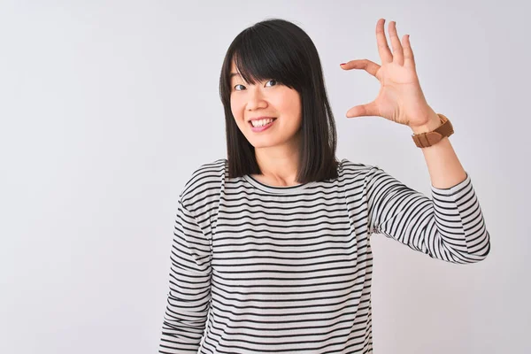 Young Beautiful Chinese Woman Wearing Black Striped Shirt Isolated White — Stock fotografie