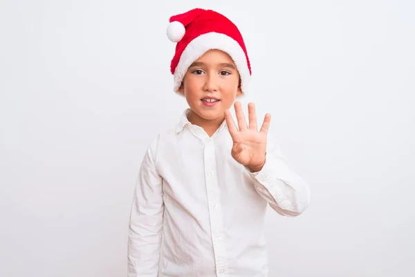 Krásný Chlapec Chlapec Sobě Vánoční Santa Klobouk Stojící Nad Izolované — Stock fotografie