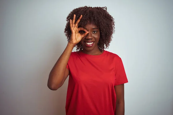 Young African Afro Woman Wearing Red Shirt Isolated White Background — Stock Photo, Image