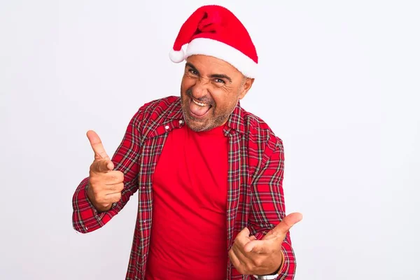 Hombre Mediana Edad Con Sombrero Santa Navidad Pie Sobre Fondo — Foto de Stock