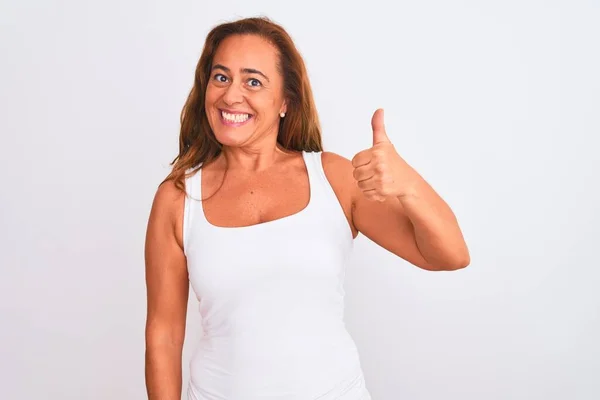 Middle Age Mature Woman Standing White Isolated Background Doing Happy — ストック写真