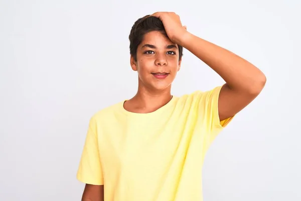 Handsome Teenager Boy Standing White Isolated Background Surprised Hand Head — Stock Photo, Image