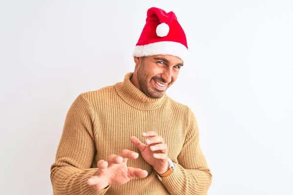 Jeune Homme Beau Portant Noël Pull Col Roulé Sur Fond — Photo