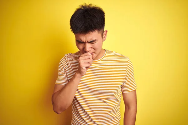 Young Asian Chinese Man Wearing Shirt Standing Isolated Yellow Background — Stock Photo, Image