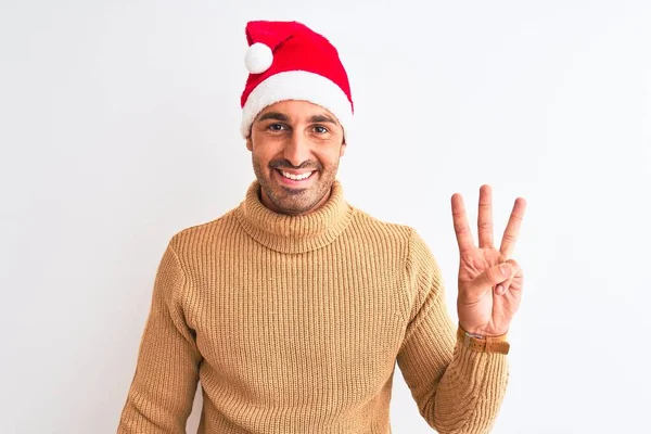 Jonge Knappe Man Draagt Kerst Coltrui Trui Geïsoleerde Achtergrond Tonen — Stockfoto