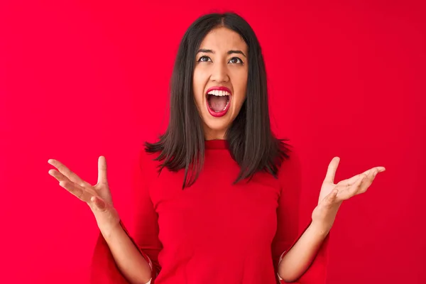 Giovane Bella Donna Cinese Indossa Abito Casual Piedi Sopra Isolato — Foto Stock