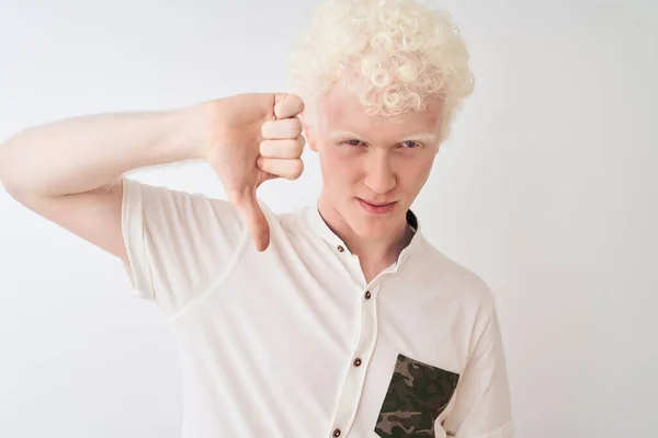 Young Albino Blond Man Wearing Casual Shirt Standing Isolated White — Stock Photo, Image