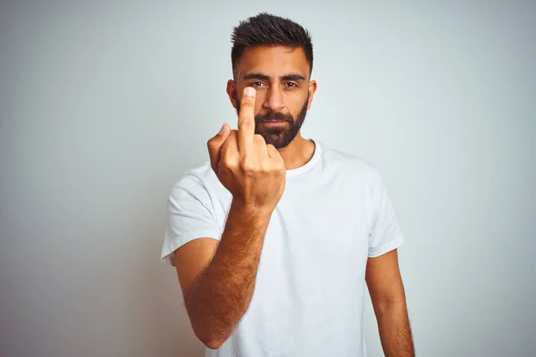 Young Indian Man Wearing Shirt Standing Isolated White Background Showing — Φωτογραφία Αρχείου