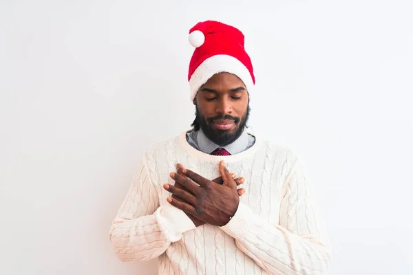 Joven Afroamericano Vestido Con Sombrero Navidad Santa Sobre Fondo Blanco — Foto de Stock