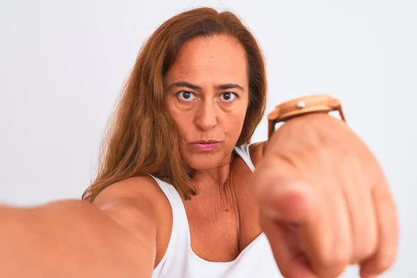 Reife Frau Mittleren Alters Macht Ein Selfie Foto Mit Dem — Stockfoto