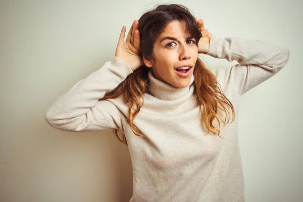 Young Beautiful Woman Wearing Winter Sweater Standing White Isolated Background — ストック写真