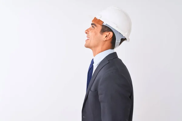 Young Handsome Architect Man Wearing Suit Helmet Isolated White Background — Stock Photo, Image