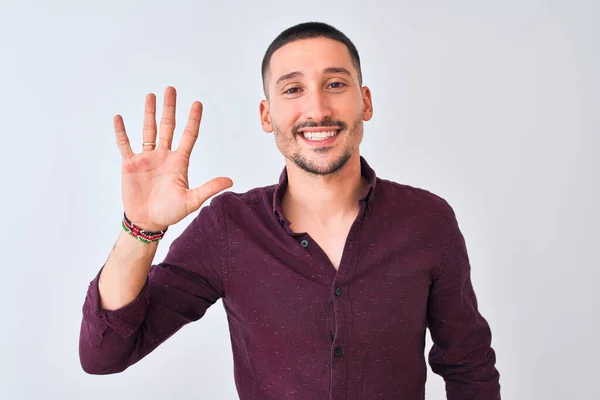 Young Handsome Business Man Standing Isolated Background Showing Pointing Fingers — Stockfoto