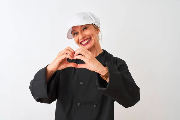 Middle Age Chef Woman Wearing Uniform Cap Standing Isolated White — Stock Photo, Image