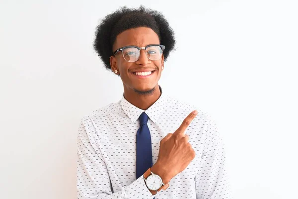 Young African American Businessman Wearing Tie Glasses Isolated White Background — Stock Photo, Image