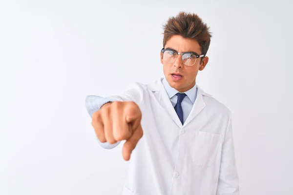 Ung Stilig Vetenskapsman Man Bär Glasögon Och Rock Över Isolerad — Stockfoto