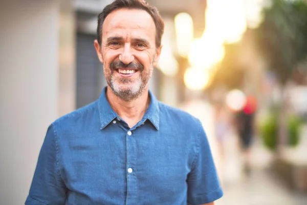 Middle Age Handsome Man Standing Street Smiling — Stock Photo, Image