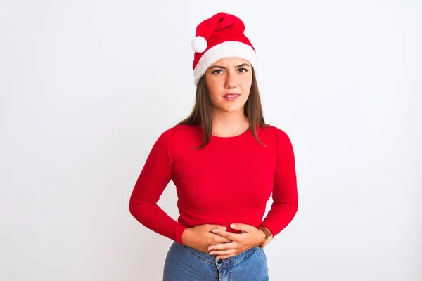 Joven Chica Hermosa Con Sombrero Santa Navidad Pie Sobre Fondo — Foto de Stock