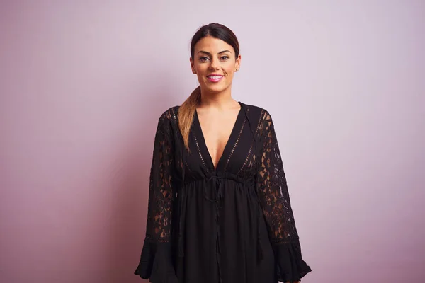 Young Beautiful Hispanic Woman Standing Wearing Black Dress — Stock Photo, Image