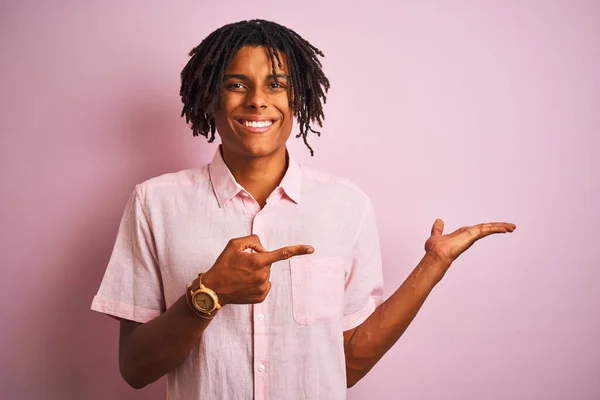 Afro American Man Dreadlocks Wearing Elegant Shirt Standing Isolated Pink — Stock Photo, Image