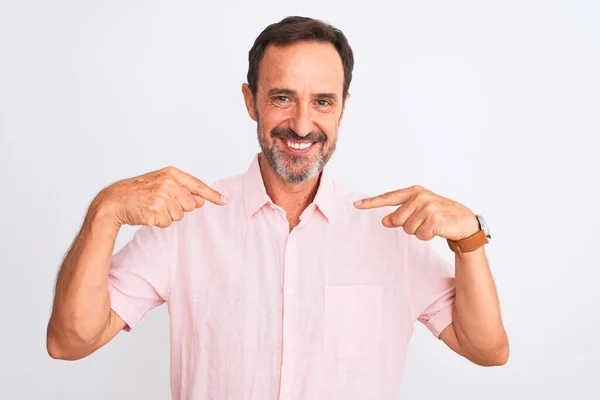 Middle Age Handsome Man Wearing Casual Pink Shirt Standing Isolated — Stock Photo, Image