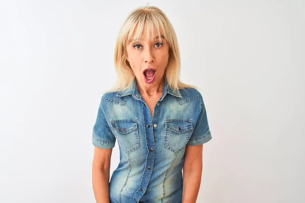 Middle Age Woman Wearing Casual Denim Shirt Standing Isolated White — Stock Photo, Image