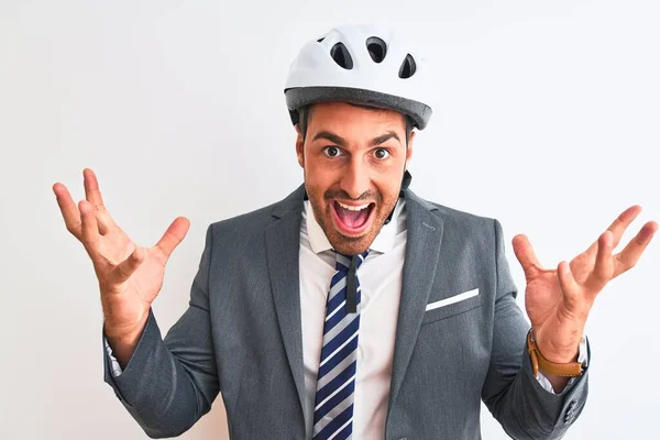 Jeune Homme Affaires Beau Portant Costume Cravate Casque Vélo Sur — Photo