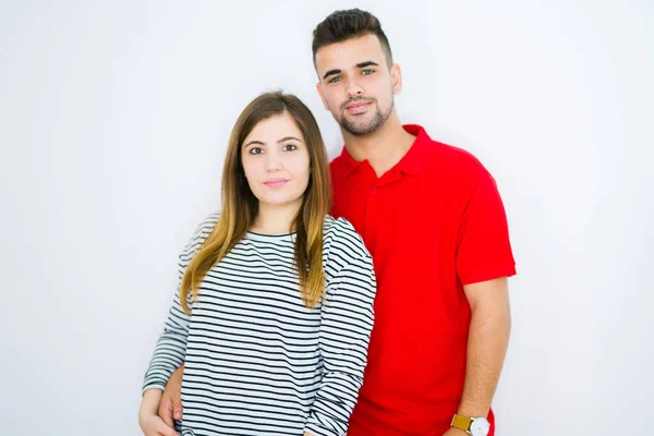 Jeune Beau Couple Ensemble Sur Fond Blanc Isolé Avec Une — Photo