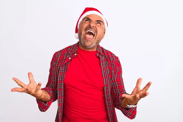 Middle Age Man Wearing Christmas Santa Hat Standing Isolated White — Stock Photo, Image