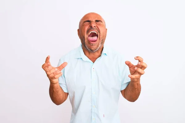 Ein Gutaussehender Mann Mittleren Alters Lässigem Hemd Steht Vor Isoliertem — Stockfoto