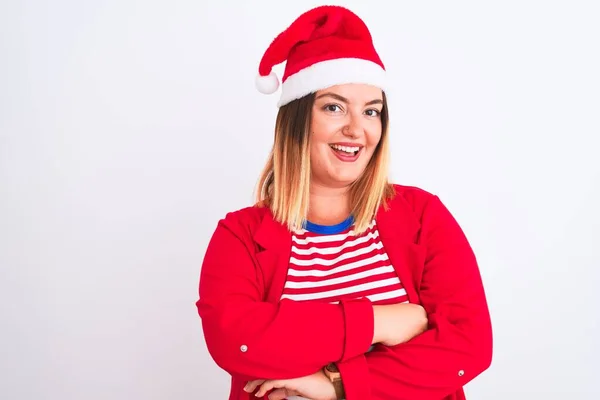 Ung Vacker Kvinna Bär Jul Santa Hatt Över Isolerad Vit — Stockfoto