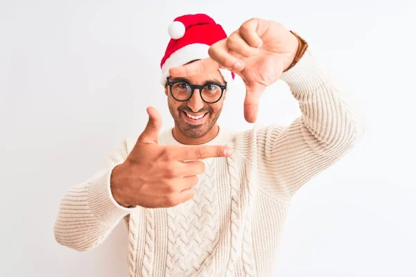 Jeune Bel Homme Portant Chapeau Noël Des Lunettes Sur Fond — Photo