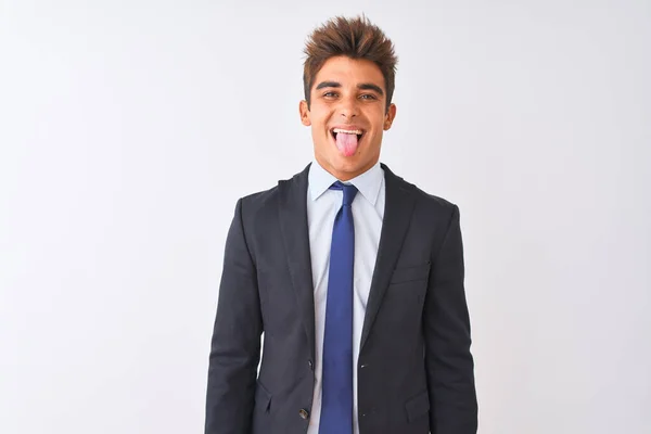 Ung Stilig Affärsman Bär Kostym Stående Över Isolerad Vit Bakgrund — Stockfoto