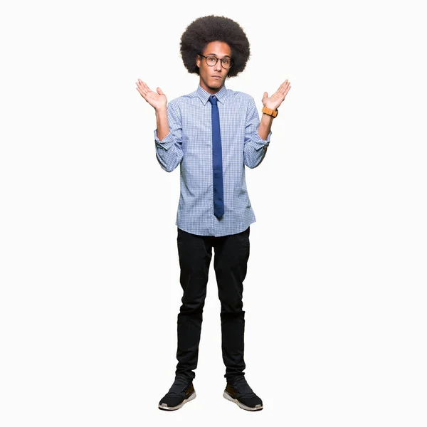 Young African American Business Man Afro Hair Wearing Glasses Clueless — Stock Photo, Image