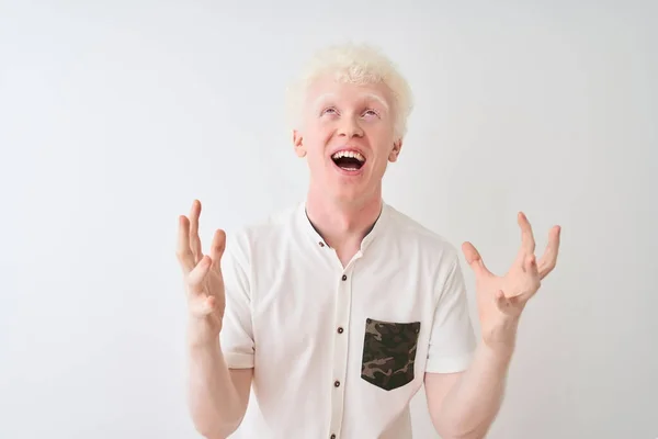 Young Albino Blond Man Wearing Casual Shirt Standing Isolated White — Stockfoto