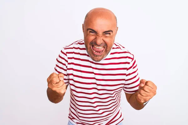 Middle Age Handsome Man Wearing Striped Shirt Standing Isolated White — Stockfoto