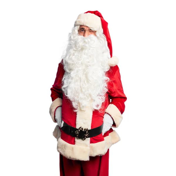 Gutaussehender Mann Mittleren Alters Weihnachtsmann Kostüm Und Bart Der Augenzwinkernd — Stockfoto
