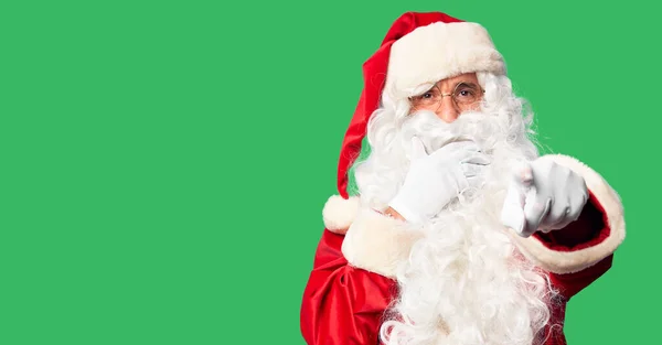 Middle Age Handsome Man Wearing Santa Claus Costume Beard Standing — ストック写真