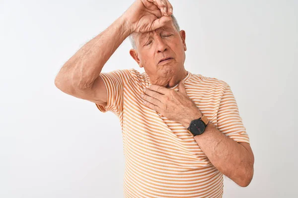 Homme Âgé Aux Cheveux Gris Portant Shirt Rayé Debout Sur — Photo