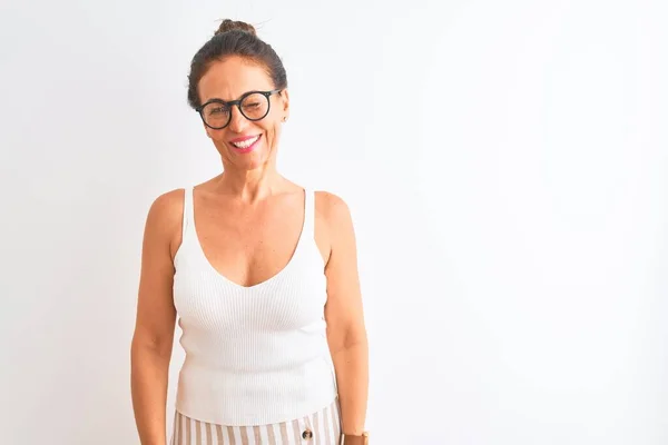 Middle Age Woman Wearing Casual Shirt Glasses Standing Isolated White — ストック写真