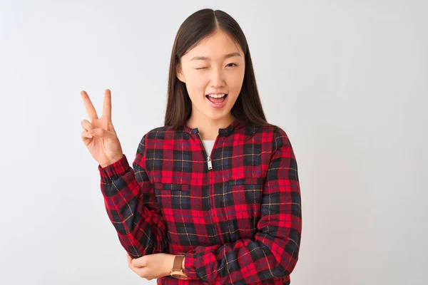 Jovem Chinesa Vestindo Jaqueta Casual Sobre Fundo Branco Isolado Sorrindo — Fotografia de Stock