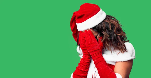 Mujer Mediana Edad Con Traje Santa Claus Con Expresión Triste — Foto de Stock