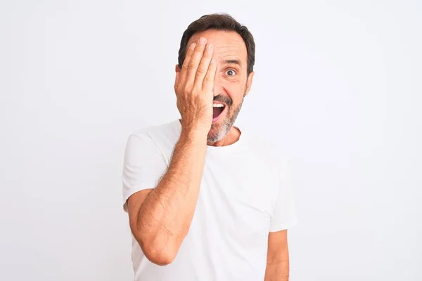 Middle Age Handsome Man Wearing Casual Shirt Standing Isolated White — Stock Photo, Image