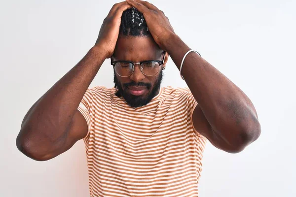 African American Man Wearing Striped Shirt Glasses Isolated White Background — ストック写真