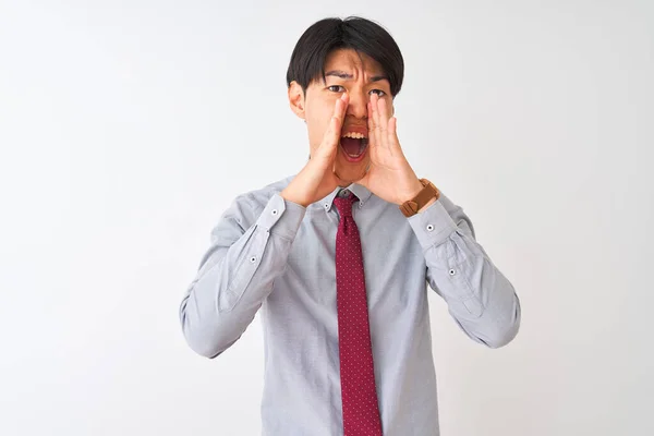 Chinesischer Geschäftsmann Mit Eleganter Krawatte Steht Vor Isoliertem Weißem Hintergrund — Stockfoto