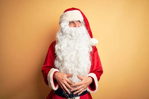 Homem Bonito Meia Idade Vestindo Traje Papai Noel Sobre Fundo — Fotografia de Stock