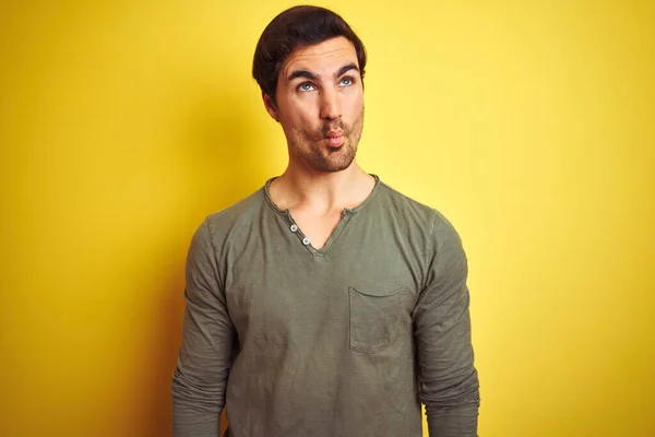 Young Handsome Man Wearing Casual Shirt Standing Isolated Yellow Background — Stock Photo, Image